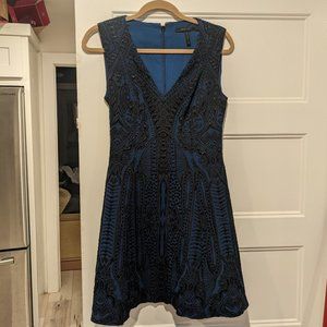 BCBGMaxAzria Blue Black Sleeveless Short Formal Dress